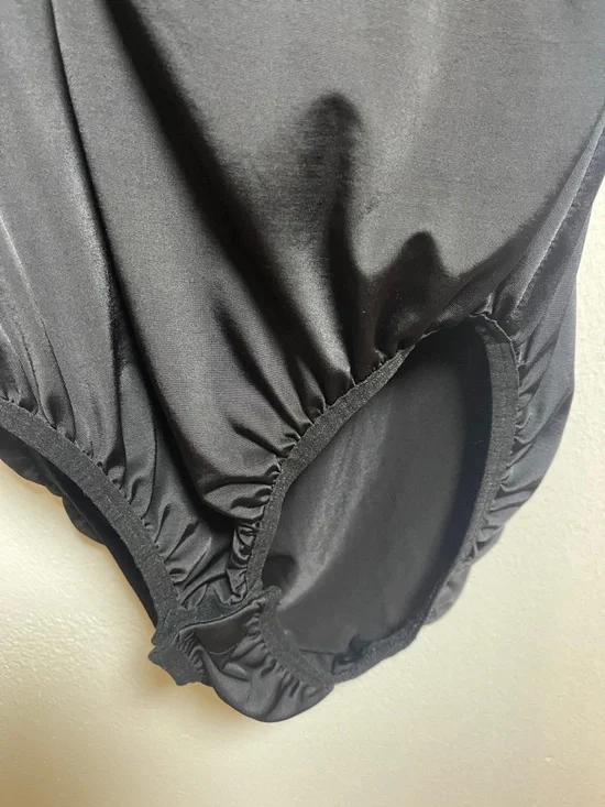 Lands' End Black Satin Surplice Bodysuit Top Size: 12 - Picture 6 of 14